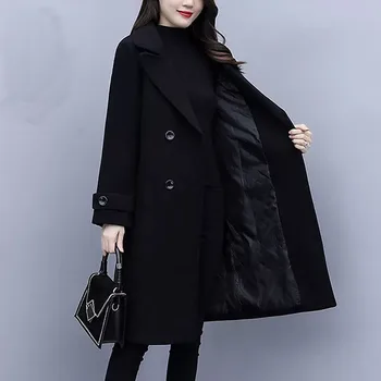 Outono e inverno novo estilo de imitação de lã terno clipe de colar algodão mulheres soltas espessamento médio e longo estilo de casaco de lã