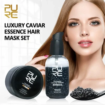 PURC Extrato de Caviar Luxo de Tratamento de Cabelo Definir 60ml Cuidados com os Cabelos Essência+120ml Máscara de Cabelo Cabelo de Reparação de Soft Nutritivo Cuidados com os Cabelos