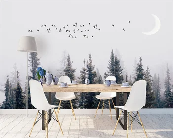 Papel de parede personalizado pintado a mão Nórdicos aves florestais pintura a óleo madeiras sala de estar, quarto, sofá PLANO de fundo mural de behang