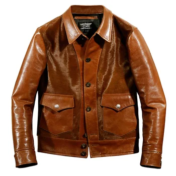 Pele Genuína Ovelhas marca de luxo real qualidade natural jaqueta.Itália horsehide+França pele de cabra.vintage genuíno casaco de couro.