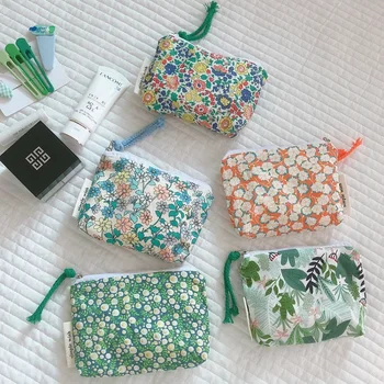 Pequeno Cosméticos Make Up Bag Mini Algodão Floral Organizador De Bolsas Para Mulheres De Batom Maquiagem Caso De Crianças Pequenas Bolsa A Bolsa De Moedas