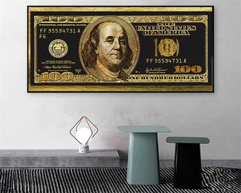 Personalizado Personalizado de arte moderna de impressão de fotografias $100 notas de pintura a óleo, sala de estar decoração de casa sem moldura de papel de parede