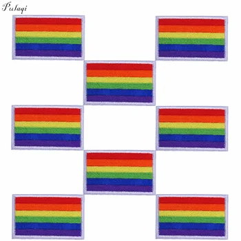 Pulaqi arco-íris de Ferro Patches Para o Vestuário, a Bandeira LGBT do Orgulho Gay de Ferro Bordado No Patch Tecido Mochila Adesivos Nas Roupas F