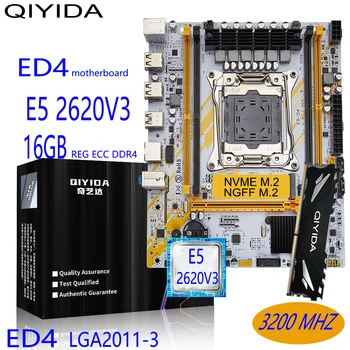 Qiyida X99 placa-mãe conjunto E5D4 LGA2011-3 E5 2620 V3 1x16GB DDR4 REGECC de memória da cpu combo kit PCI-16 USB3.0 NVME M. Servidor 2 M-ATX
