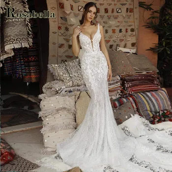 ROSABELLA de Luxo, Sexy Recorte de Vestidos de Noiva Para Mulheres llusion Apliques de Vestidos De Noiva Brautmode Personised Plus