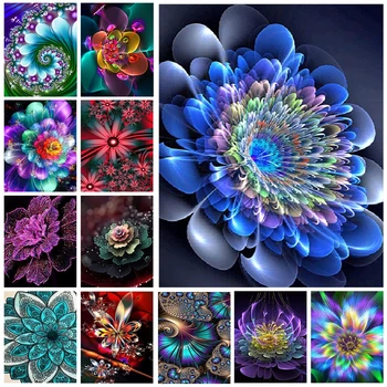 Resumo Flor de Diamante com a Arte da Pintura Colorida Lotus 5D Total de Diamante Mosaico de Ponto de Cruz, Kits de Bordados de Cristal Imagem Decoração