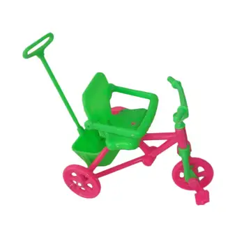 Rosa Verde Bicicleta, Carrinho de criança para Casa de bonecas Triciclo com Alça