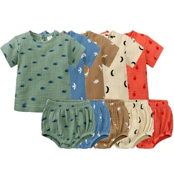 Roupa de Meninos do bebê Conjuntos de 2023 Verão Impressão de Manga Curta T-shirts+Shorts de se ajustar as Roupas de Crianças Roupas Meninas
