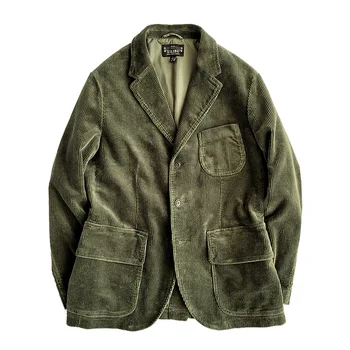 Safari Jaqueta para Homens de Veludo Multi-bolsos Primavera, Outono Clássico Blazer American Vintage Suit