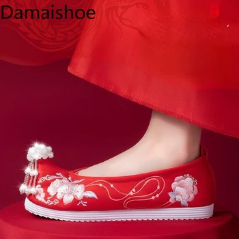 Sapatos De Casamento As Mulheres Novas A Sapatilha Brinde Chinês Vermelho Nupcial Sapatos De Casamento Sapato Estilo Antigo Chinês Han Roupas Sapatos Combinando