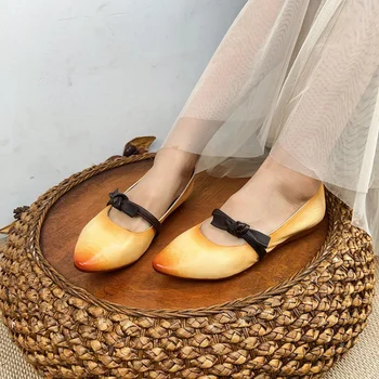 Sapatos das Mulheres de Couro Sapatos de salto Baixo Macio Ballat Flats Deslizar Sobre Preguiçoso Calçado Pontiagudo Dedo do pé Artesanal de Couro Genuíno Menina Primavera Sapato