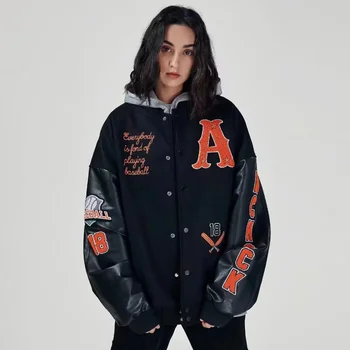 Streetwear letra de flocagem bordado solta couro manga da jaqueta de beisebol mulheres 2023 rua de verão perder todo-jogo jaqueta mulheres