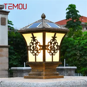 TEMOU Solar Exterior Clássica Post Luz Retro Impermeável Pilar LED, Lâmpada de Parede, Luminárias para Jardim de Casa