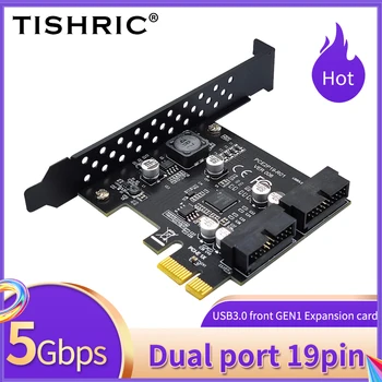 TISHRIC PCI-E 1X USB Adaptador PCI Express E USB3 0 Frente GENL Cartão de Expansão de Porta Dupla 19Pin ao Controlador USB 2 19Pin ao Adicionar Nos Cartões
