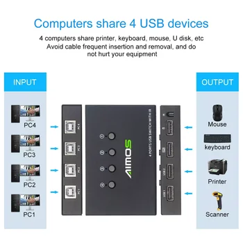 USB kvm Switch AM-404CY 4input-4output USB KVM Switch 1 conjunto de controle 4 hosts