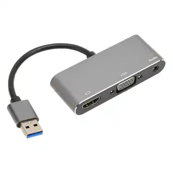 USB3.0 a Interface Multimédia de Alta Definição VGA Adaptador USB de Divisão de Tela 1080P de Unidade Livre Cinza Prata 3 In1 Hub