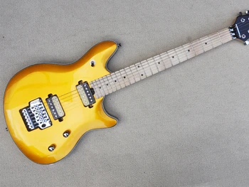 Vendas diretas da fábrica 6 cordas de uma guitarra elétrica, pó de prata amarelo piano corpo, braço em maple, pode ser personalizado.
