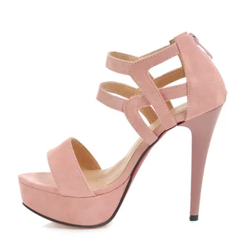Verão Peep Toe Saltos Stilettos Impermeável de Volta Zipper Sandálias da Moda Sexy Pink Festa de Sapatos de Sapatos femininos de Grande Tamanho 42 43 32 Novos