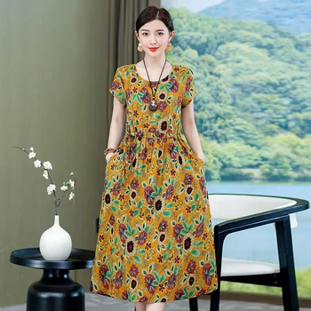 Verão, Roupa de cama de Algodão Vestido para as Mulheres 2023 Casual de Impressão coreano Roupas de Alta Qualidade a Idade Média das Mulheres Vestidos de Verão