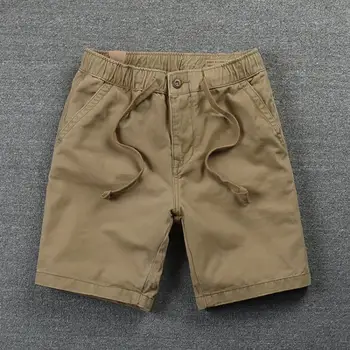 Verão, masculina Casual Shorts de Cintura Elástica de Cor Sólida Algodão Comprimento de Joelho Calças de Homens Bermudas Cordão Shorts Diário de Streetwear