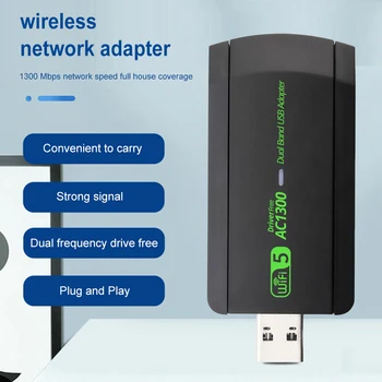 WiFi USB 3.0 Adaptador de 1300Mbps BT Dupla-Banda de 2,4 GHz&5GHz wi-Fi Usb Para PC Desktop Portátil Placa de Rede sem Fio do Receptor