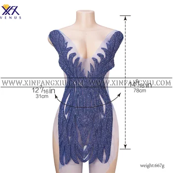 XFX VÊNUS Apliques de Strass Azul Artesanal Patch de Cristal Frisada Corpete com Apliques de Strass para coser em Vestido de Noite do Baile de DIY
