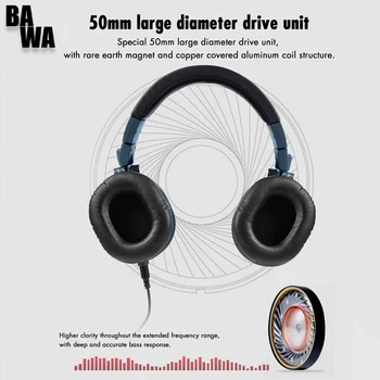 Yanmai D98 Monitor de Fones de ouvido Dj de Redução de Ruído Profissional Fone de ouvido 50mm Unidade Unidade Estéreo hi-fi de Música Studio com Fio Fone de ouvido