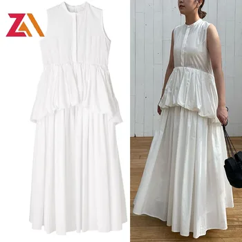 ZALady streetwear chique branco o decote elegante vestidos longos vestido feminino traf vestido de verão das mulheres gótico ropa de mujer festa Y2K