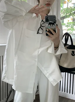 ZHISILAO Nova Blusa Branca de Mulheres Casual Soltas, Camisas Longas da Luva Femme Primavera Verão 2023 Tops Chique