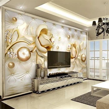 beibehang Personalizada foto murais de parede adesivos de parede 3d de luxo rosas de ouro macio, saco de bola jóias PLANO de fundo de parede papel de parede