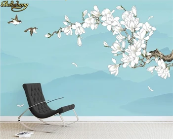 beibehang Personalizados em 3d papel de parede mural moderno e minimalista novo estilo Chinês mão pintada de branco, magnólia pássaro de plano de fundo do papel de parede