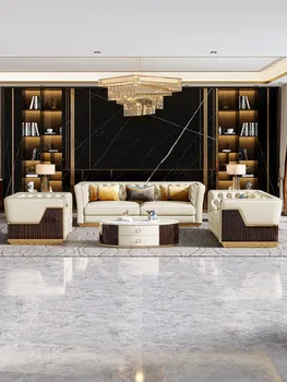 luxo macio sofá de couro moderno importado tamanho grande sala de estar combinação com vários travesseiros