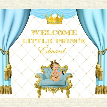 personalizado de ouro e azul bebê real pequeno príncipe coroa cortinas foto pano de fundo de Alta qualidade de impressão do Computador festa de fundos
