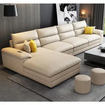 sofá de couro Simples, Sala de estar Estilo Nórdico Móveis de Combinação