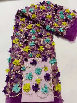 África Morden de Tule Bordado Tecido Líquido Com Colei Glitter Luxo francês 3D Flor de Malha de Renda Noite, Vestido de Festa de Casamento