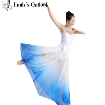 Étnico Chinês Clássico, Dança Moderna, Treino Saia Gradiente De Desempenho Elegante Swing Saia De Design De Embalagem Flowy Vestido Branco Azul
